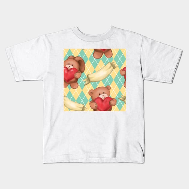 Teddy and Bunny blue diamonds Kids T-Shirt by ArtInPi